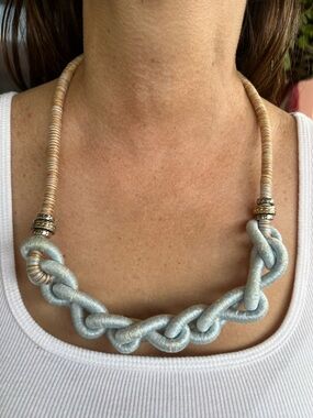 Light Blue and Beige Knotted Chain Necklace